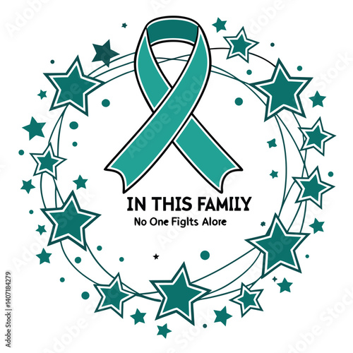 Teal Awareness Ribbon Supporting Cancer And Pcos With In This Family Quote
