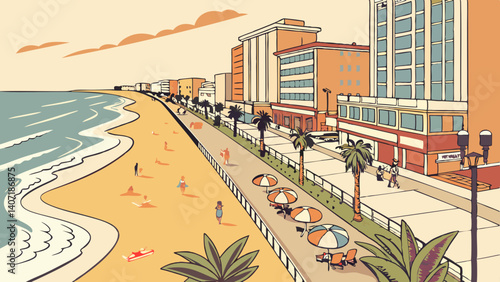 Ocean drive in Virginia Beach with boardwalk and waves – Virginia, USA
