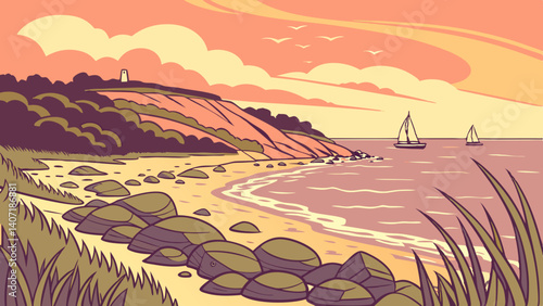 Summer sunset over Cape Cod's rocky shore – Massachusetts, USA
