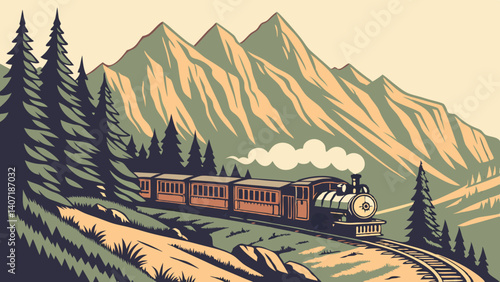 Vintage vibe of an old-time train crossing the Rocky Mountains – Colorado, USA
