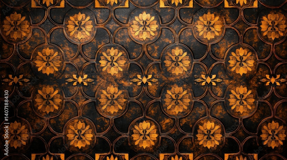 Naklejka premium Medieval tapestry patterns, warm golden hues, rich textures, seamless