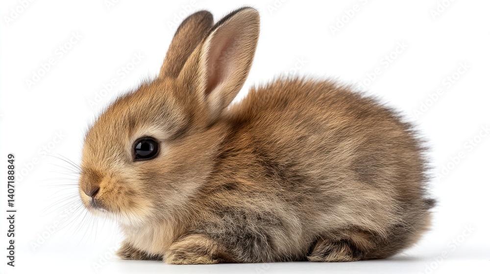 Obraz premium Cute Brown Rabbit Resting on White Background