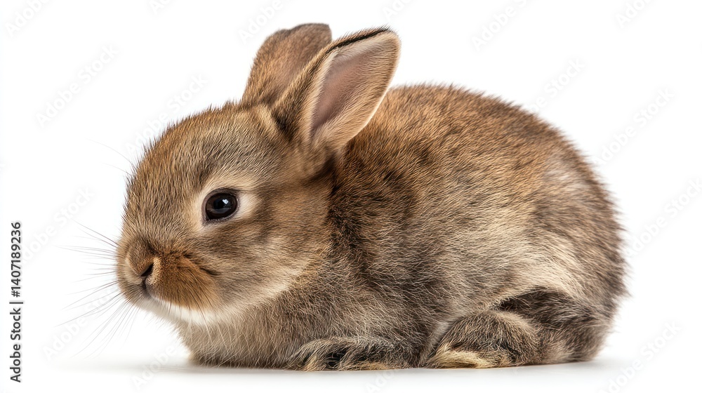 Fototapeta premium Resting Brown Rabbit Isolated on White Background