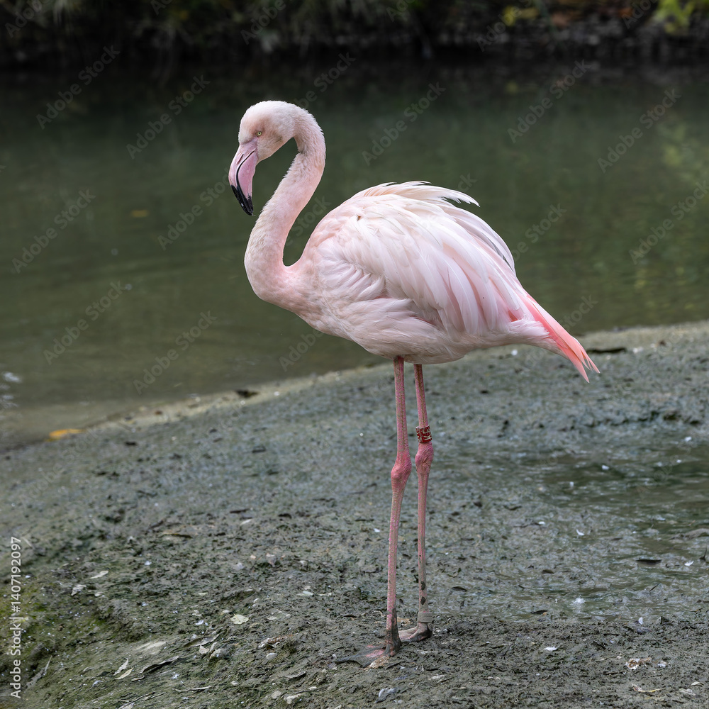 The American flamingo, Phoenicopterus ruber is a large species of flamingo The American flamingo, Phoenicopterus ruber is a large species of flamingo