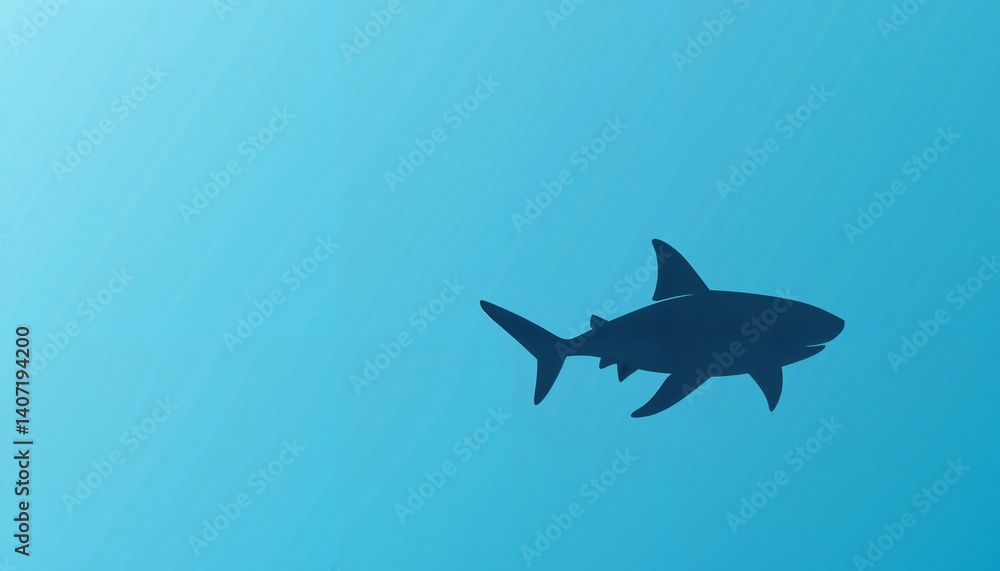 Obraz premium Shark silhouette swimming in blue ocean waters 