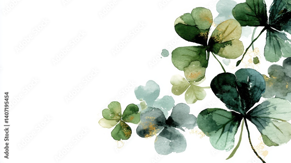 Obraz premium Watercolor clover isolated on white background, Lucky clover leaves with four leaf,Clover flowers background,Patricks day watercolor clipart,Spring flower pattern,St. Patrick s day seamless pattern.