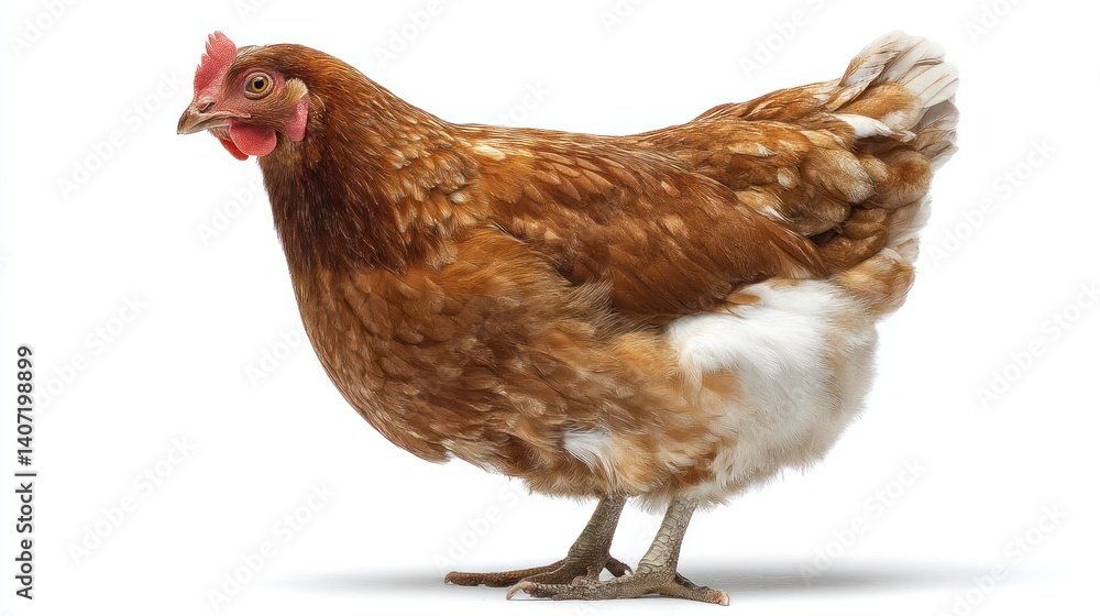 Fototapeta premium Brown Chicken Standing on White Background in Studio Shot