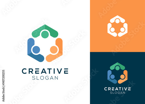 Modern abstract people community logo design for work or study group