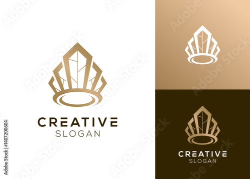 Abstract crown with gemstones or diamonds luxury logo design for jewelry shop