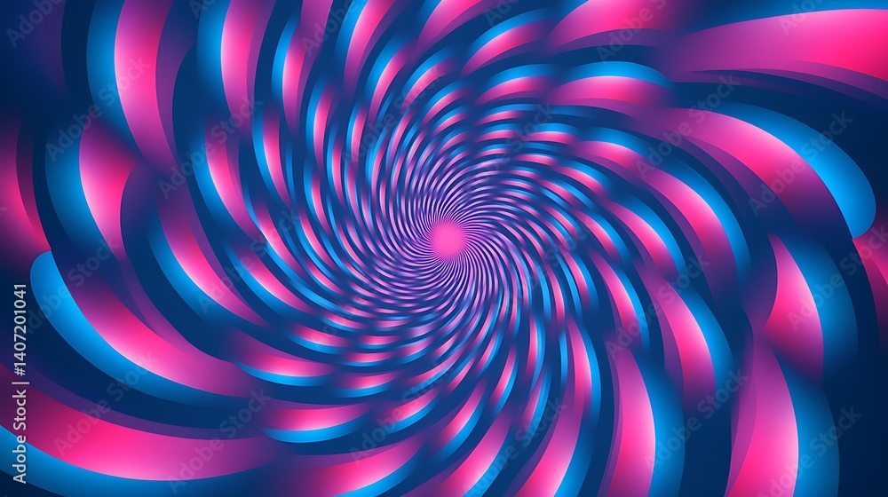 Fototapeta premium Hypnotic Pink and Blue Spiral Pattern, Abstract spiral pattern with pink and blue hues creating a hypnotic effect