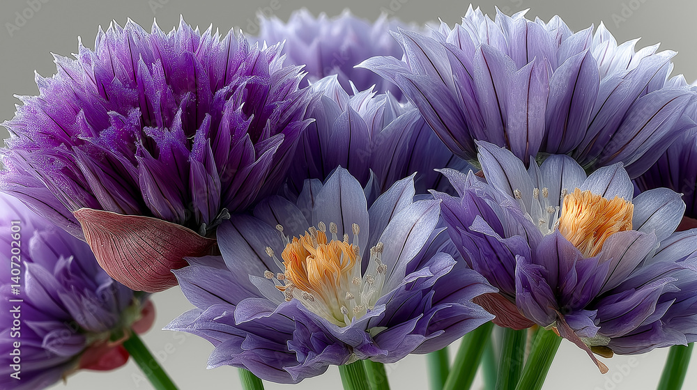 Obraz premium Purple chive flowers set on transparent background