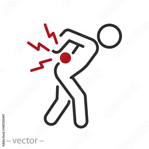 back pain icon, backache concept, thin line symbol on white background - editable stroke vector illustration