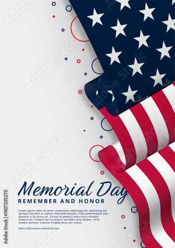 Memorial Day background with waving American flag decoration. Vector design for American memorial day. Waving United States flag vector design.