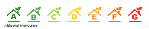 Set of energy efficient home vector icons. Green house. Chart consumption energy. Vector 10 Eps.