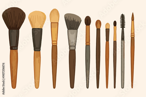 Collection of makeup brushes for beauty and cosmetic design projects