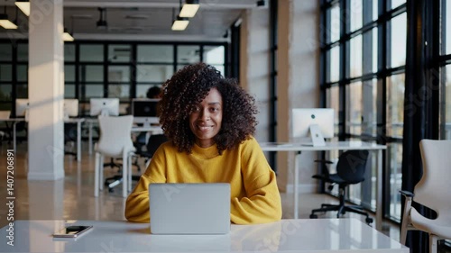 The Woman with Laptop Smiling