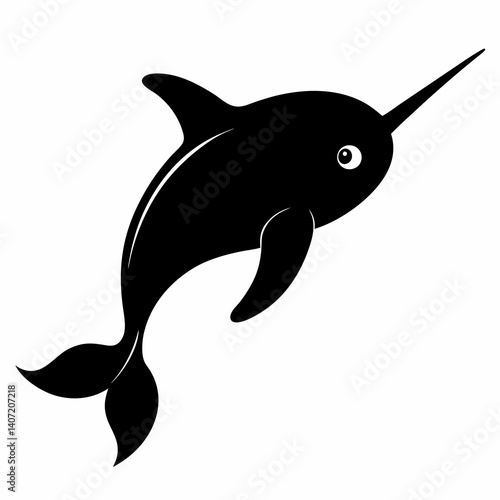 Minimalist Narwhal Silhouette in Black