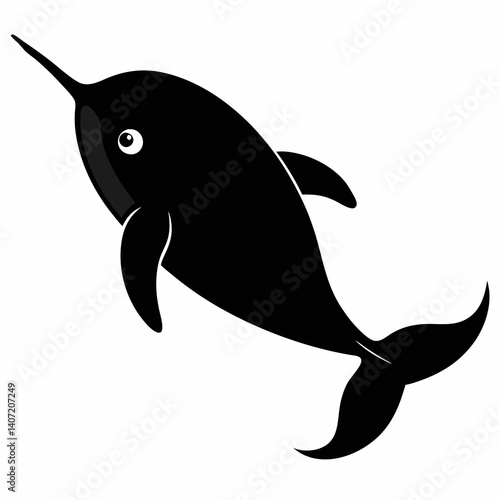 Minimalist Narwhal Silhouette in Black