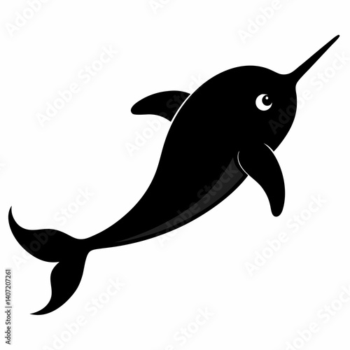Minimalist Narwhal Silhouette in Black