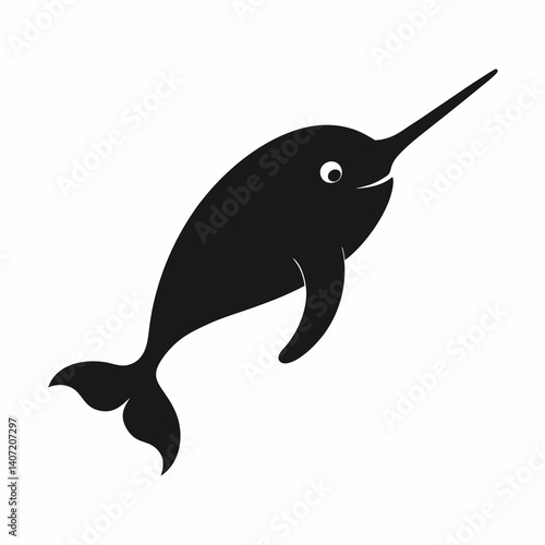 Minimalist Narwhal Silhouette in Black