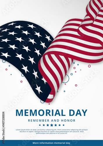 Memorial Day background with waving American flag decoration. Vector design for American memorial day. Waving United States flag vector design.