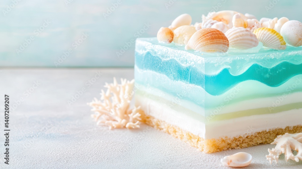 Oceanic Delight: An exquisite dessert, a layered cake artfully decorated with marine life and coastal hues, a culinary celebration of the sea. Oceanic Delight: An exquisite dessert, a layered cake artfully decorated with marine life and coastal hues, a culinary celebration of the sea.