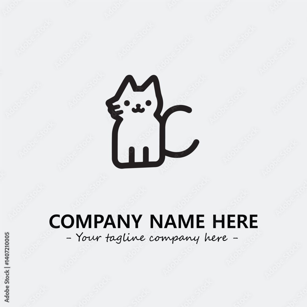 Cat illustration black and white for logo company vector image