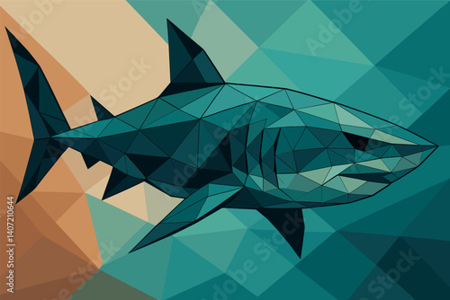 Geometric shark design in vibrant polygonal art style for modern decor