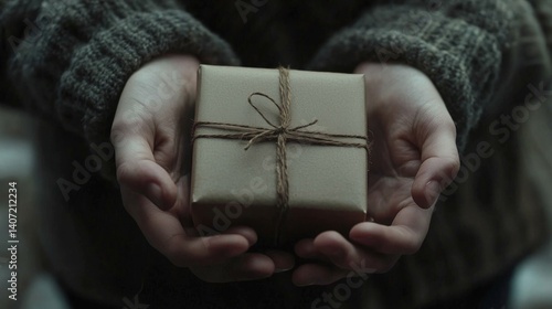 Obraz na płótnie A Heartwarming Moment with a Gift in a Romantic Movie Scene w salonie