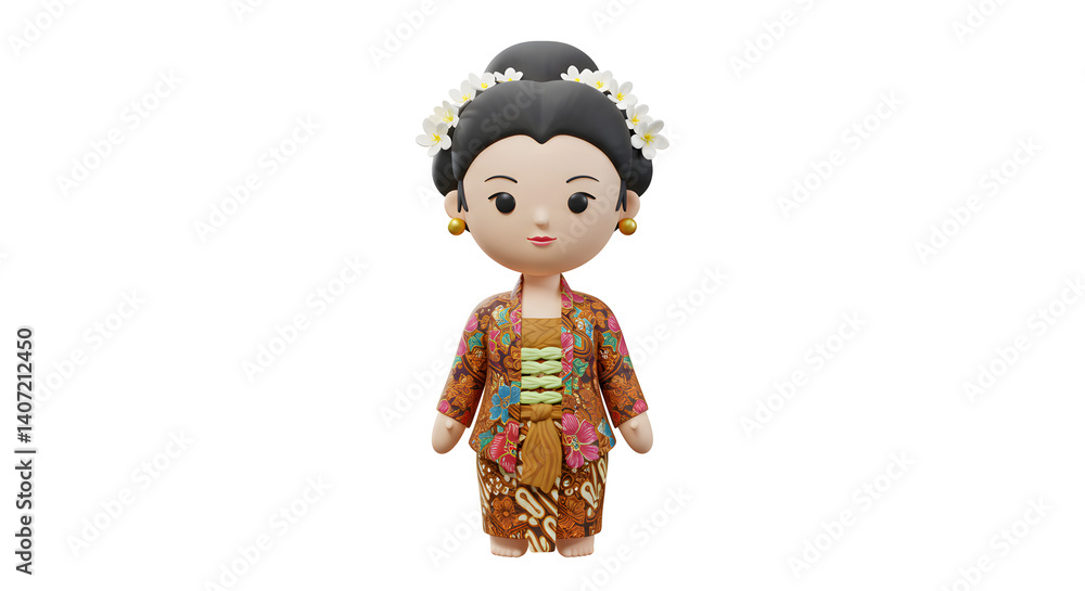 Adorable 3D Model of a Woman in Traditional Indonesian Attire Adorable 3D Model of a Woman in Traditional Indonesian Attire