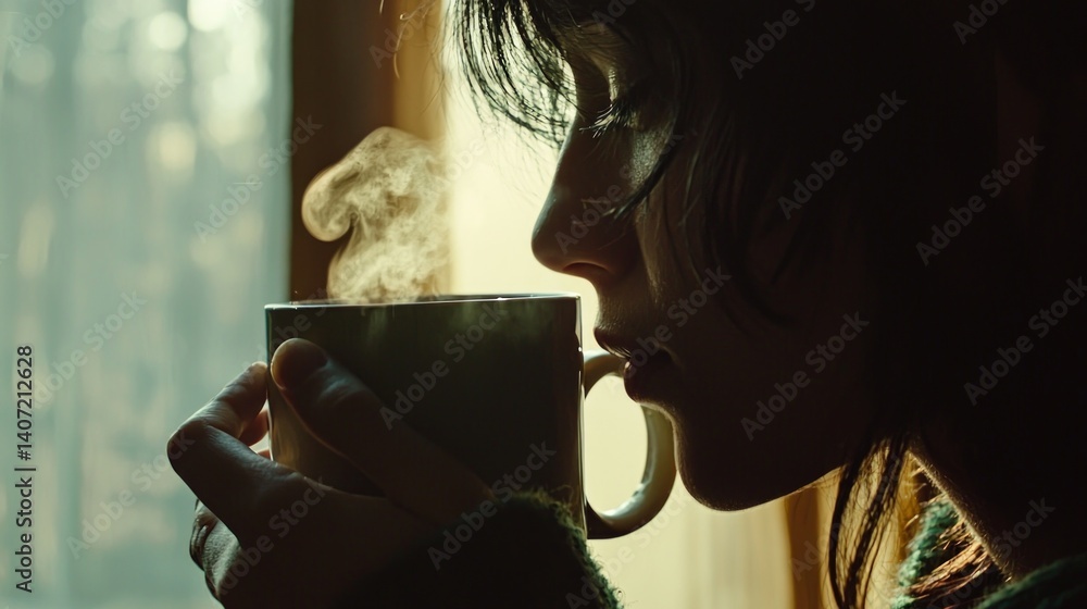 Intimate Moment with a Warm Beverage in a Cozy Setting