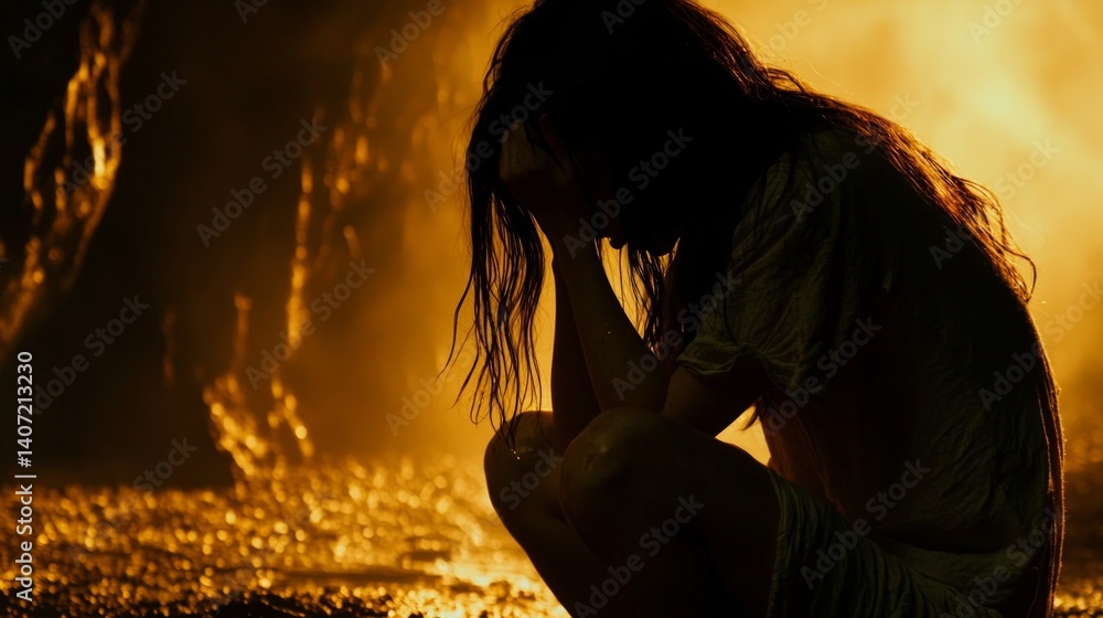 Emotional Scene from a Romantic Movie with a Solo Figure in Darkness