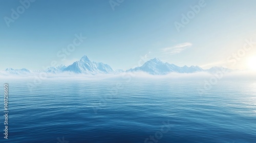 Wallpaper Mural Vast ocean view with distant snow-covered mountain range rising under clear blue sky Torontodigital.ca