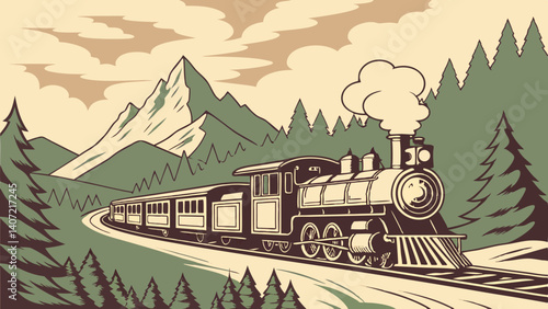 Vintage vibe of an old-time train crossing the Rocky Mountains – Colorado
