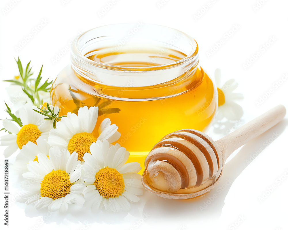 honey in a glass jar and flowers honey in a glass jar and flowers