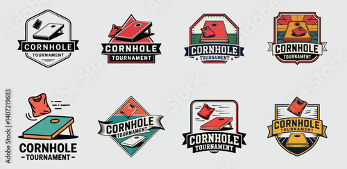 set  of Cornhole Tournament Logo badge in Various shapes for Sports and Recreation

