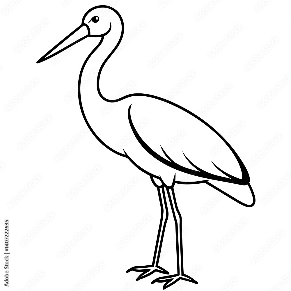 Naklejka premium Minimalist Stork Line Art Vector