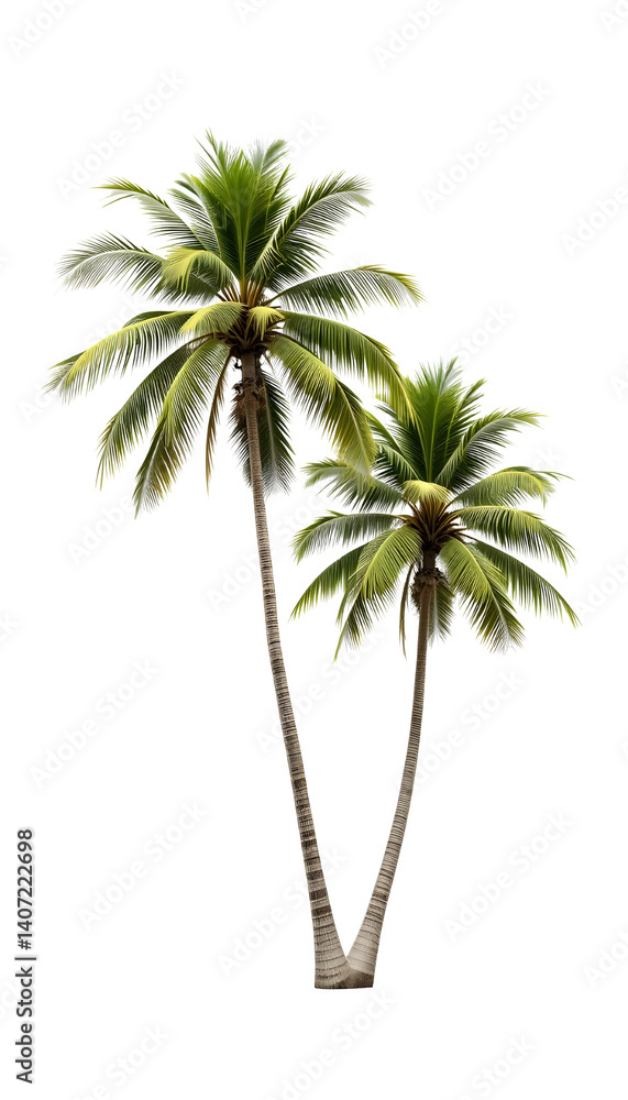 Obraz premium Realistic Coconut Tree with Green Leaves – Transparent Background for Design Use.