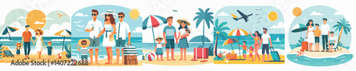 Vector of a family on a vacation at the beach.