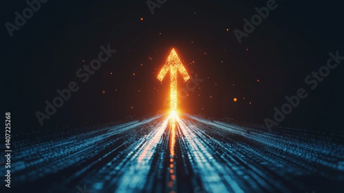 Minimalist Arrow Symbol in Digital Space with Light Effects
