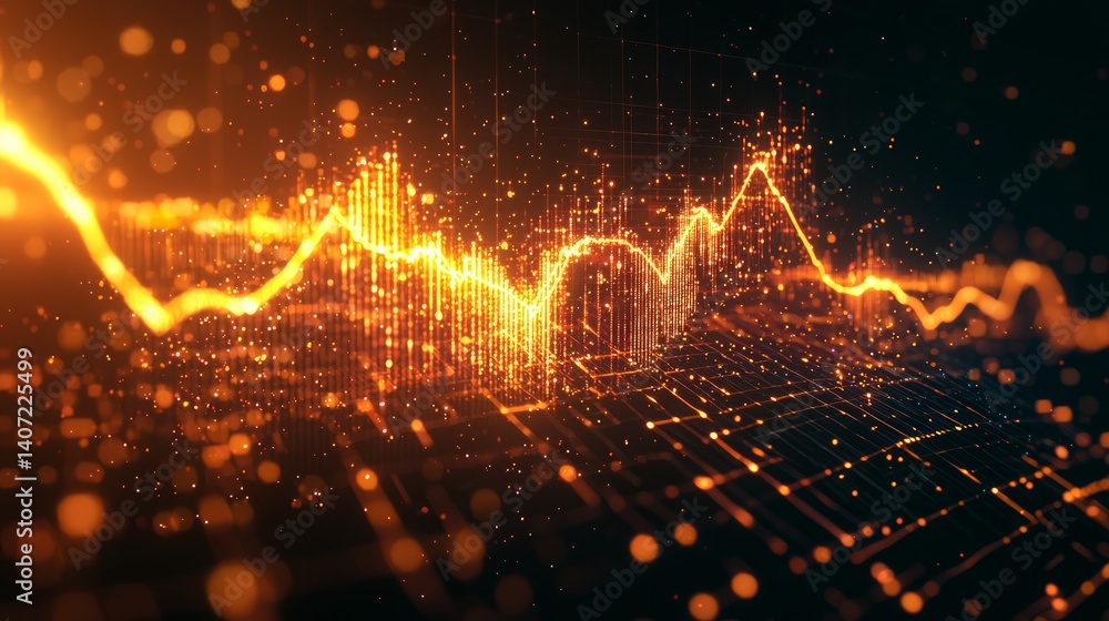 Minimalist Abstract Data Visualization with Glowing Lines and Particles