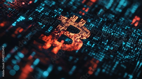 Obraz na płótnie Minimalist Bitcoin Design with Data Patterns and Digital Elements w salonie