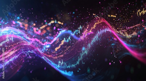 Obraz na płótnie Vibrant Abstract Waves of Light in Colorful Digital Flowing Design w salonie