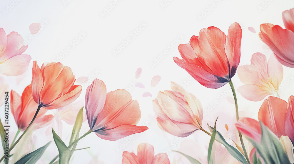 Fototapeta premium Elegant wedding invitation card background . Minimal hand painted watercolor botanical flowers texture template background. Design for wedding, vip cover, poster, rsvp moderncard.Valentine's Day