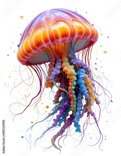 Vibrant Jellyfish Clipart – Glowing Sea Creature Isolated on Clear Background