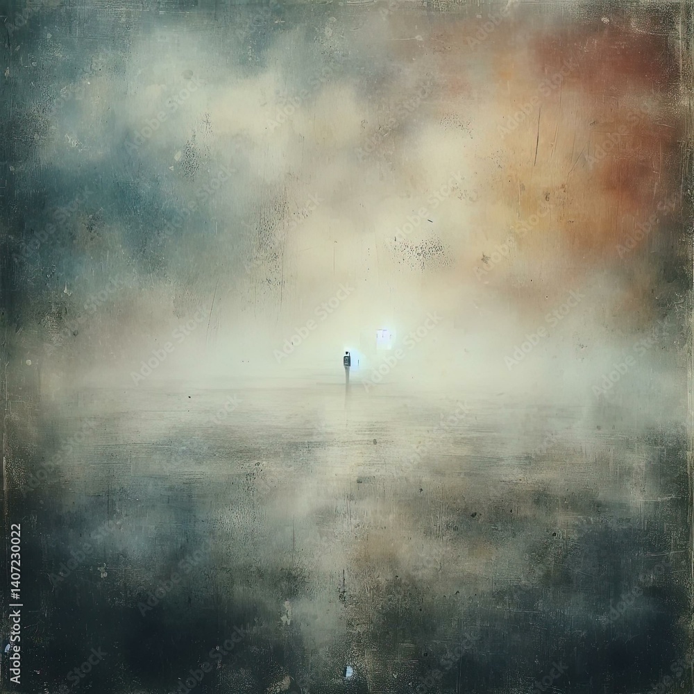 Obraz premium Loneliness Depicted in an Abstract Style with Isolated Small Forms and Empty Space 