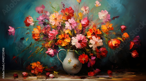 Wallpaper Mural Thick brush strokes a multitude of flowers colorful bouquet background poster decorative painting  Torontodigital.ca