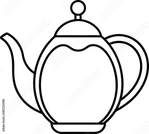 Teapot Double Outline Icon Line Art Drawing Vector | Tea Time, Kitchenware & Minimal Drink Design
