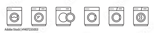 Set of linear washing machine icons editable stroke isolated on transparent background. Washing machine line icons set, vector illustration. Laundry self service. 