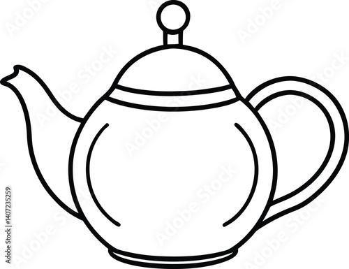 Teapot Double Outline Icon Line Art Drawing Vector | Tea Time, Kitchenware & Minimal Drink Design